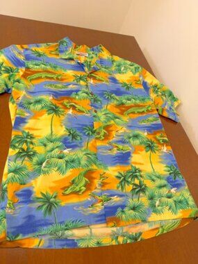 Pacific Legend Tropical Alligator Print Hawaiian Button-Down Shirt Size L.